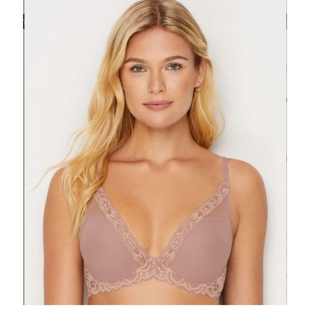 NWT Natori Feathers Woodrose and Cameo Rose Lace Trim Underwire Bra